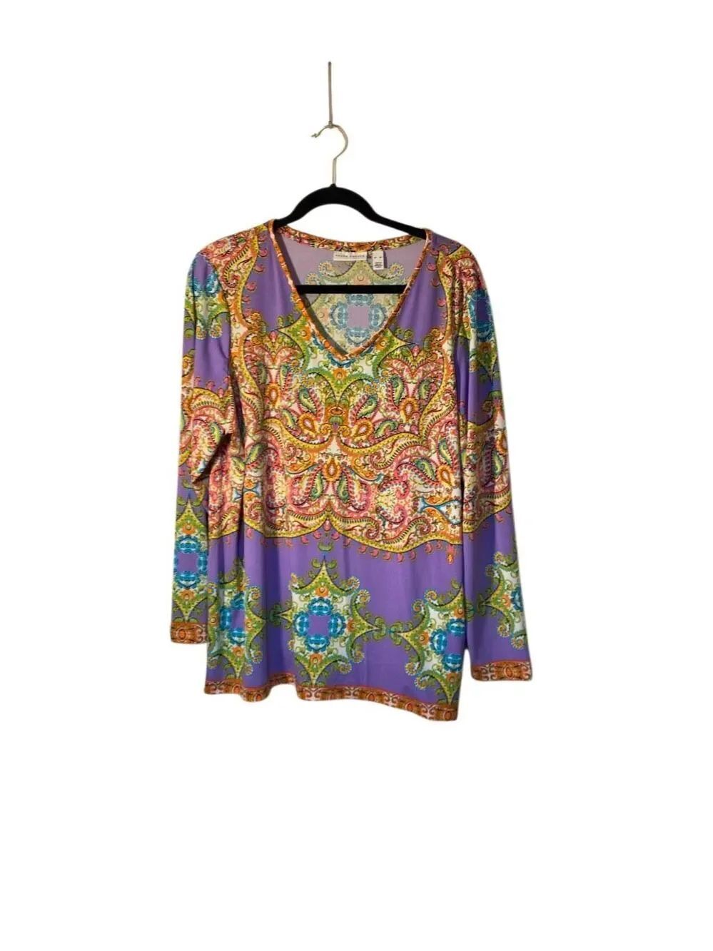 Susan graver printed woven peasant, BoHo tunic top XL